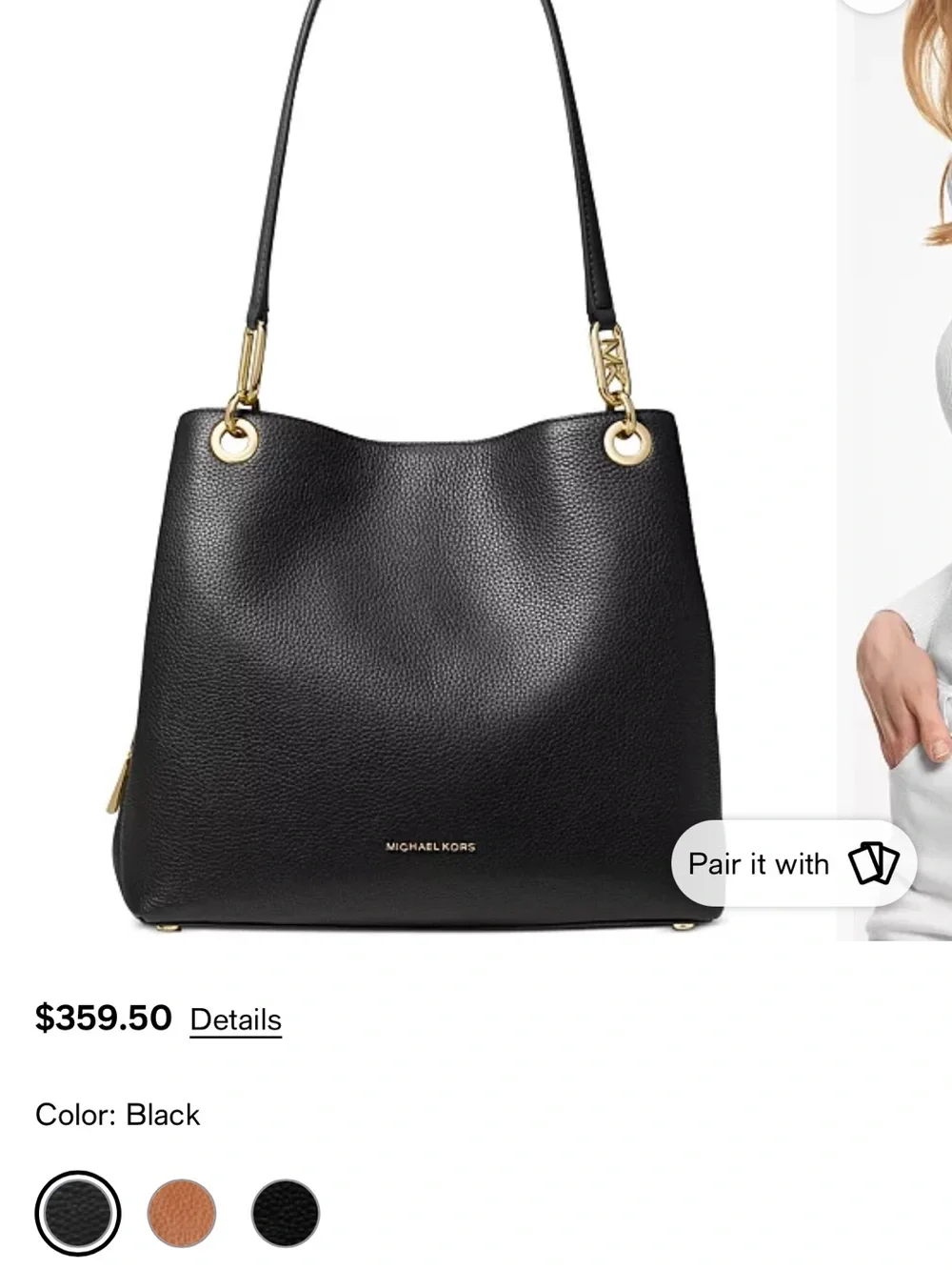 Michael Kors Black Pebbled Leather Double-Handle Shoulder Tote